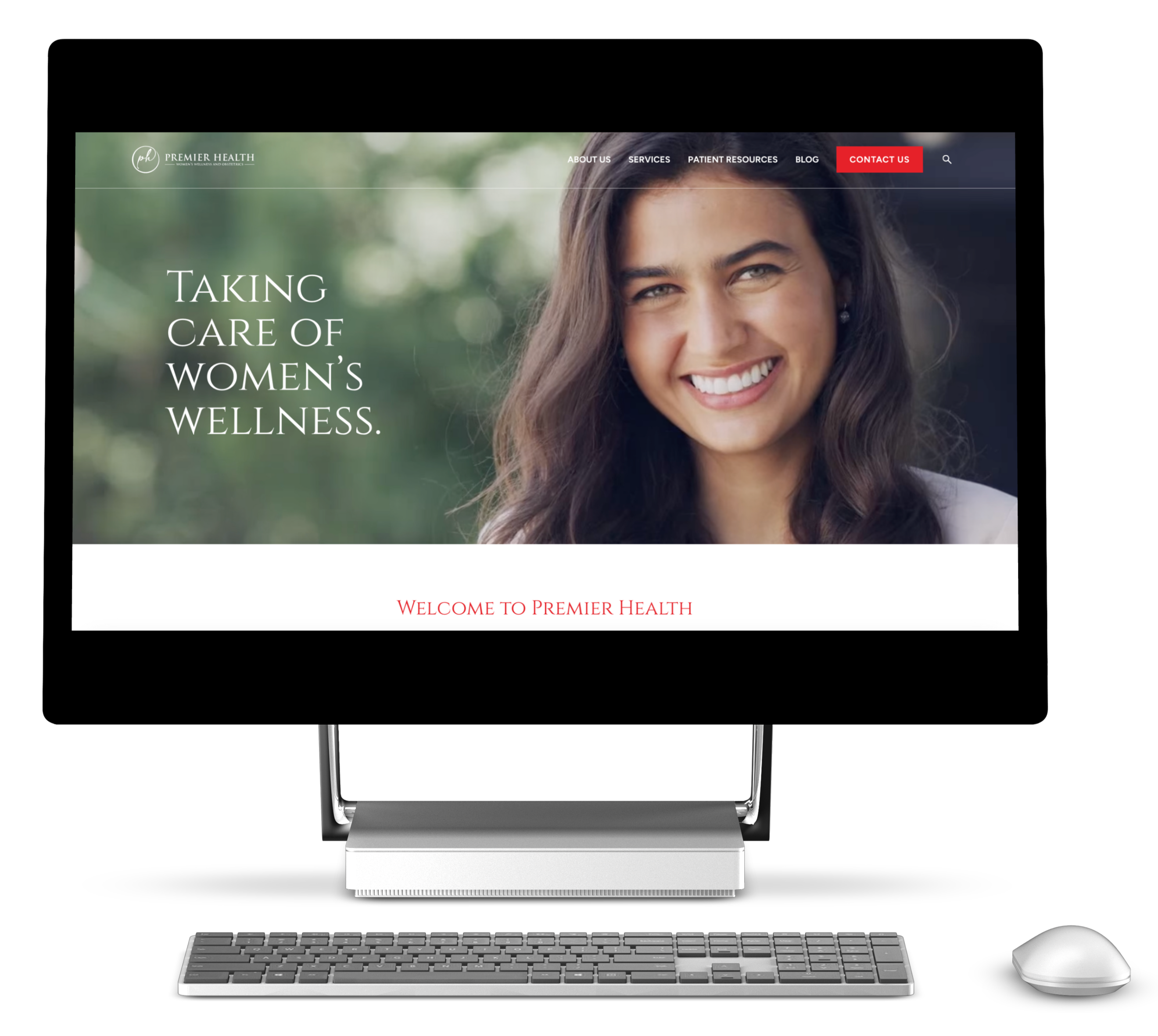 Premier Health ML website showcasing women's wellness and obstetrics services with professional medical imagery